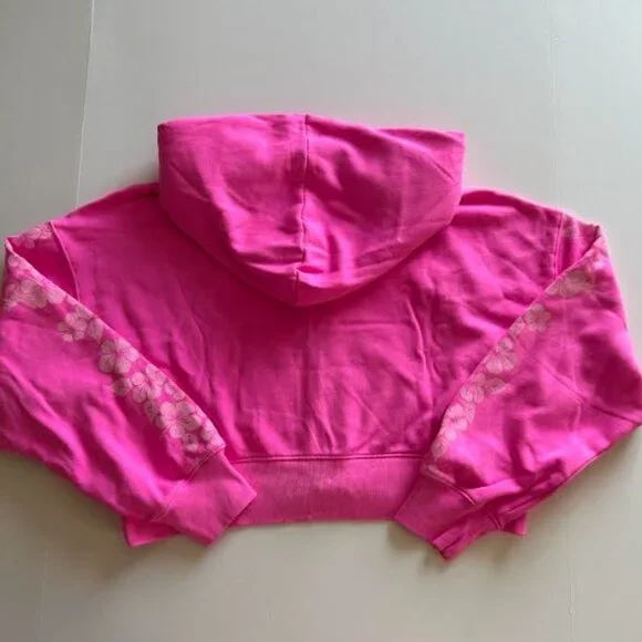 Gap Lilo & Stitch Adult VintageSoft Crop Zip Hoodie Bright Neon Pink S Small - Picture 9 of 9